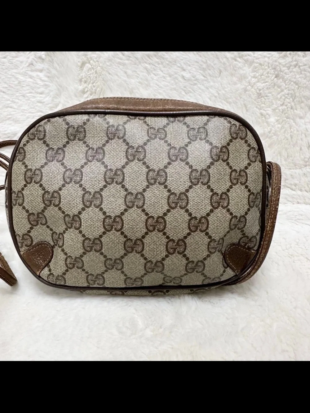 Gucci Beige GG Canvas Crossbody Bag with Brown Leather Trim